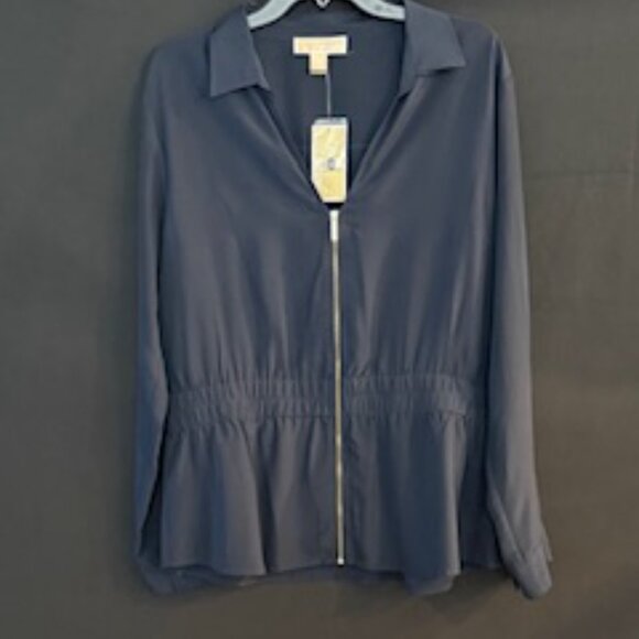 Michael Kors Navy Zip Front Blouse Jacket – Size XL - Picture 2 of 9